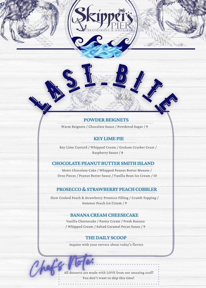 Skippers Dessert Menu